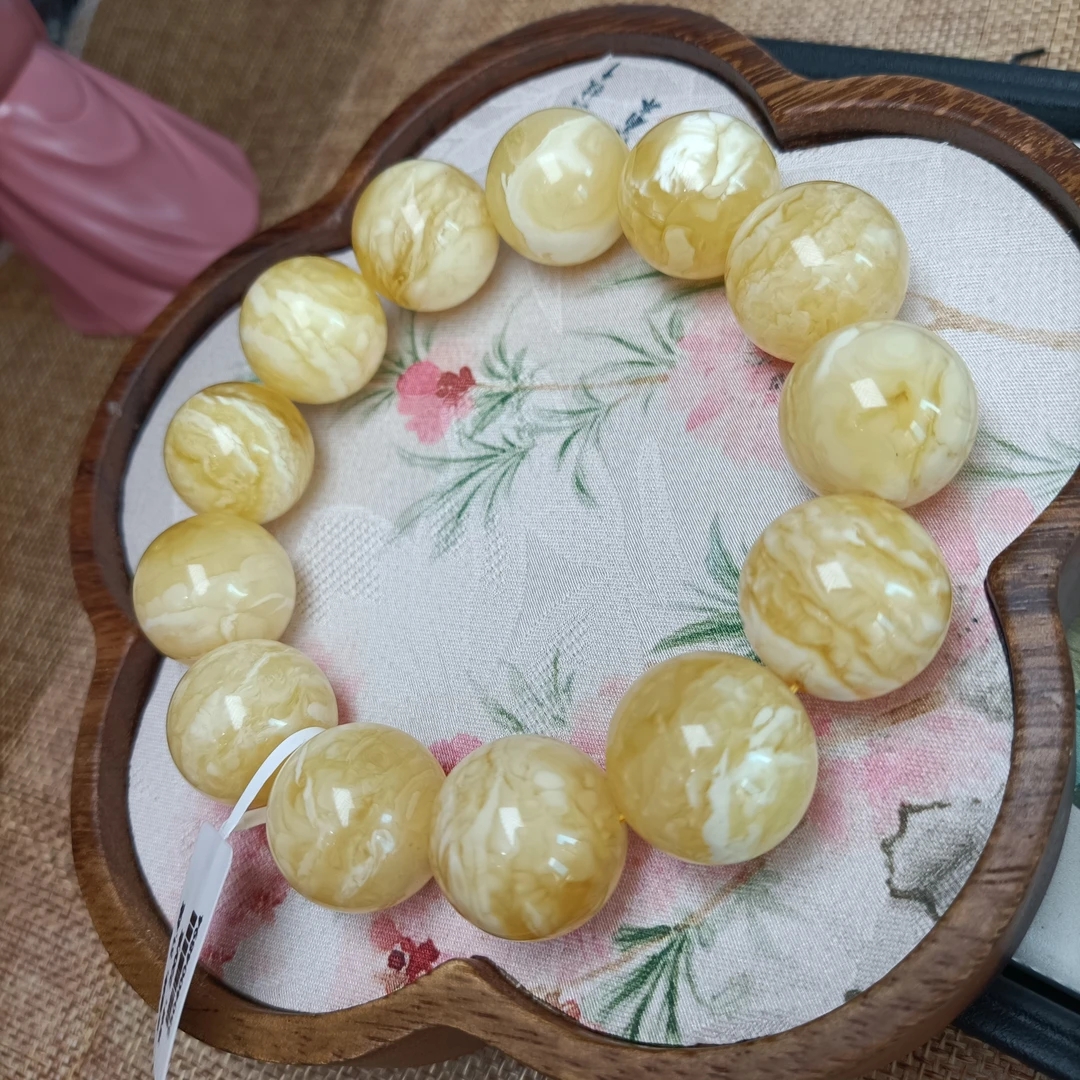19+白花大虎皮妖花圆珠手串~高品高货~俄料原矿~4894