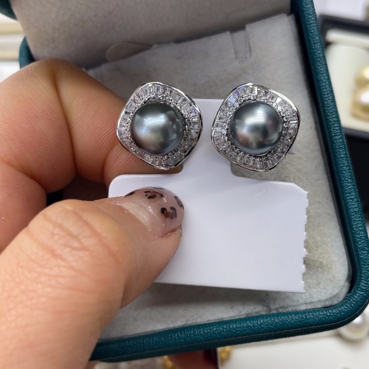 海水珍珠耳饰银S925镶嵌