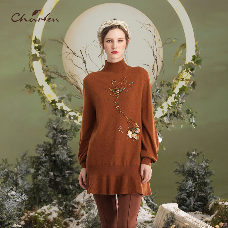 【媛媛专享】朝峰新款复古百搭宽松高领毛织上衣CFD5F022-0028C