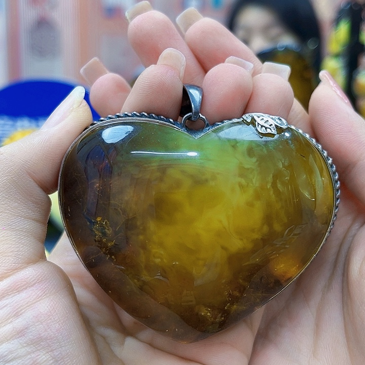 蜜蜡银S925镶嵌裸石吊坠