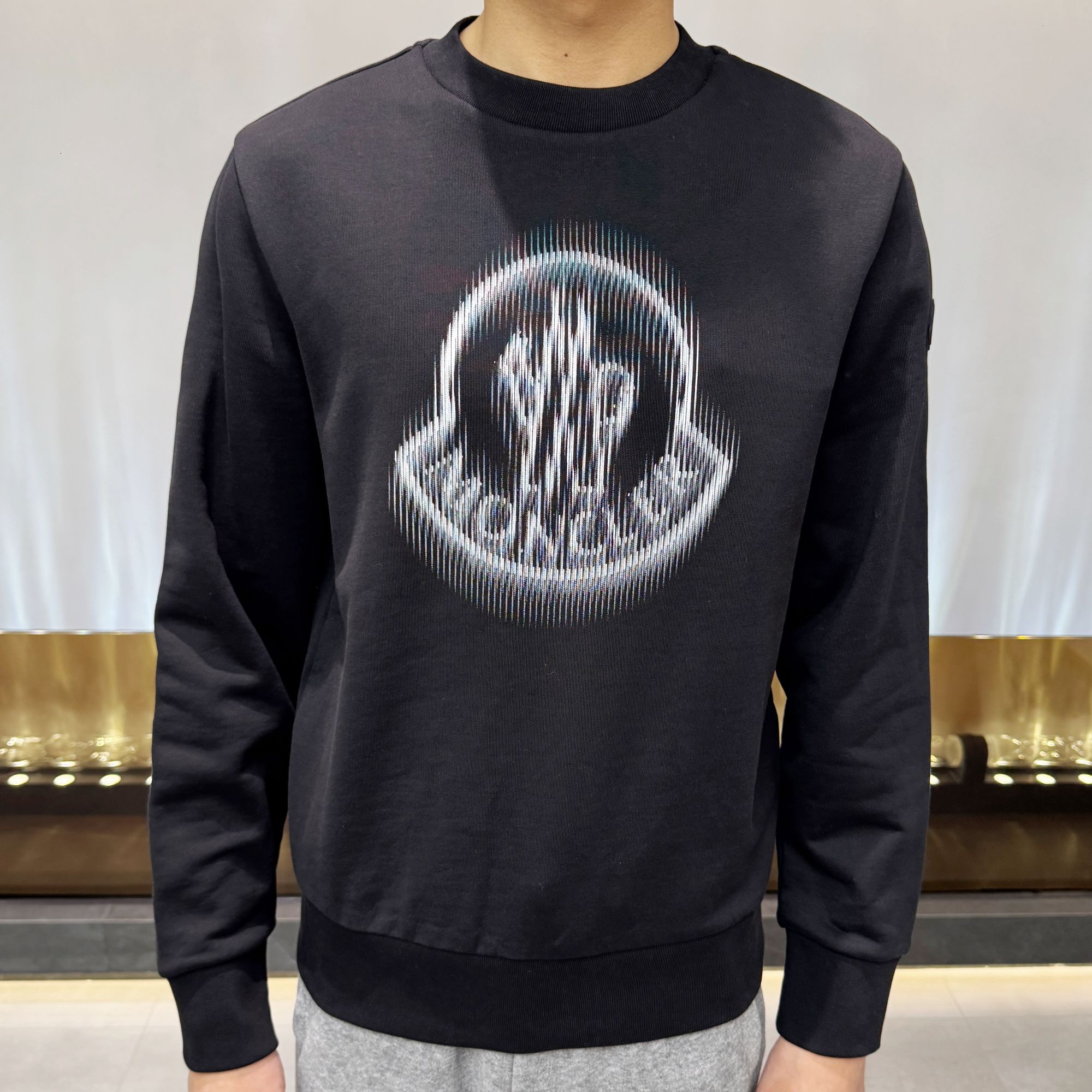 未使用 MONCLER 蒙口 SS25模糊logo图案棉质圆领长袖卫衣男女