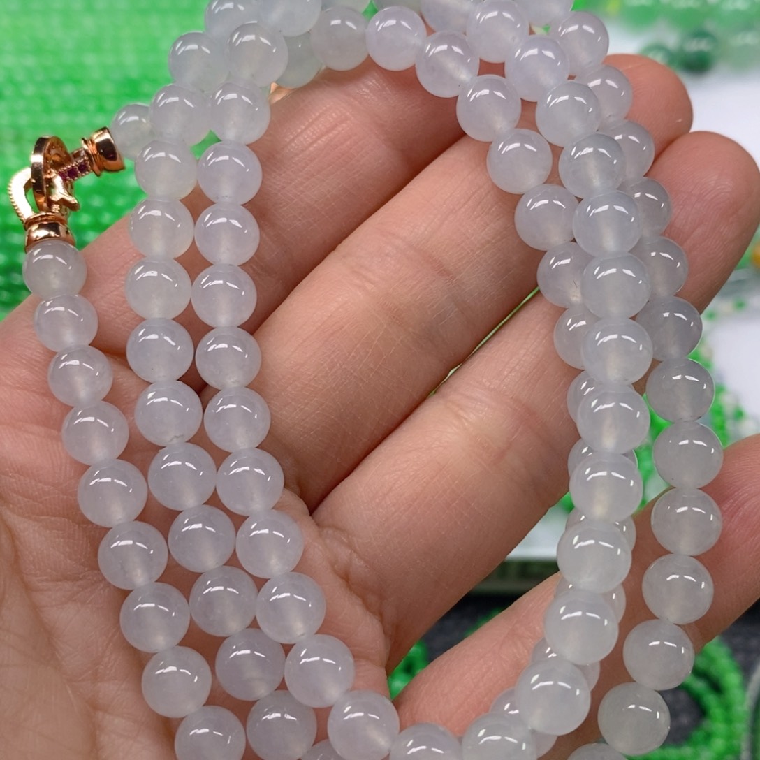 翡翠颈饰未镶嵌缅甸天然翡翠冰种圆珠项链7m' m