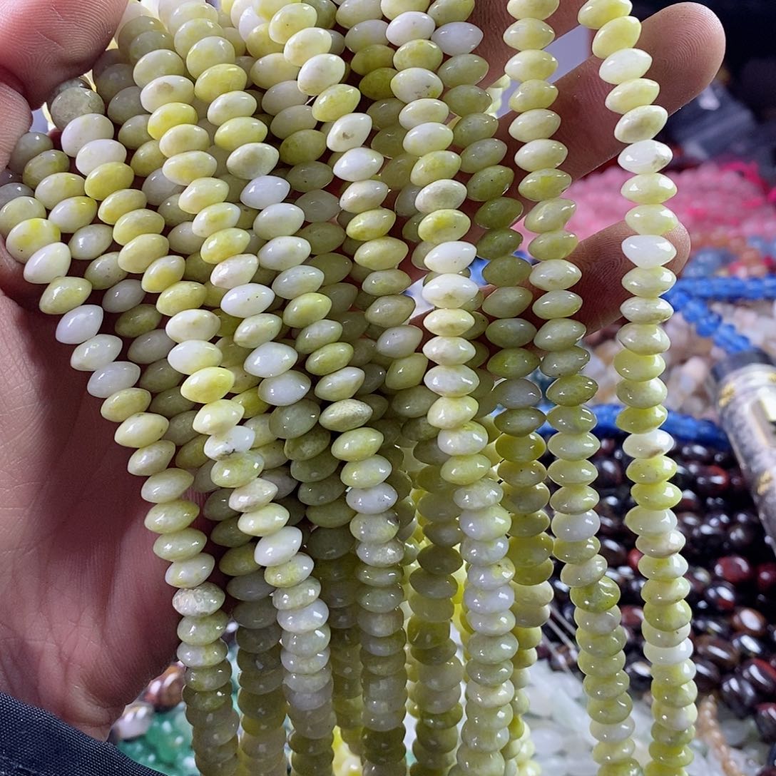 玛瑙/玉髓珠宝半成品合金一条天然8mm菜花玉算盘珠