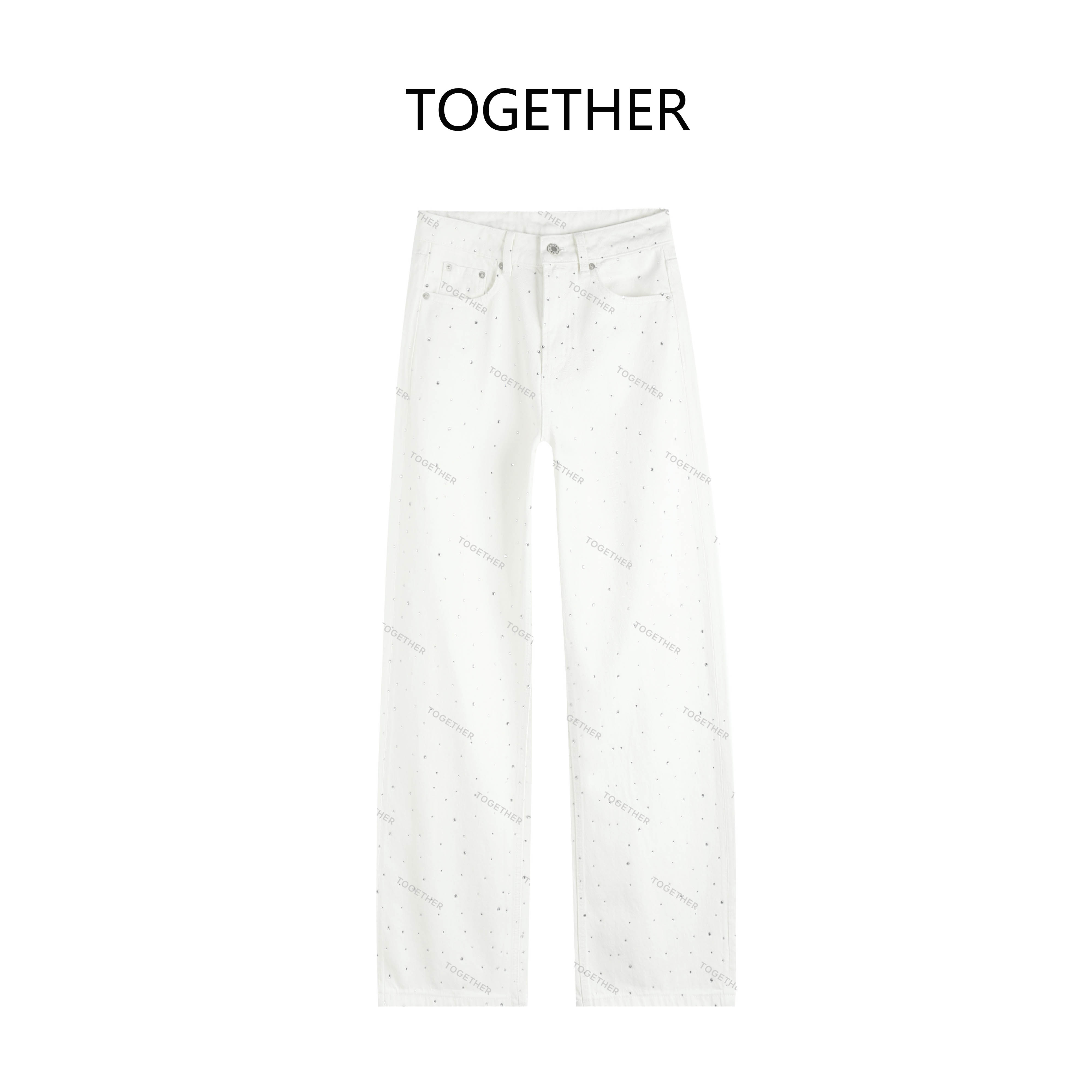 TOGETHER DW STUDIOS 2025春季无弹重工带钻闪闪直筒牛仔裤#Q5322