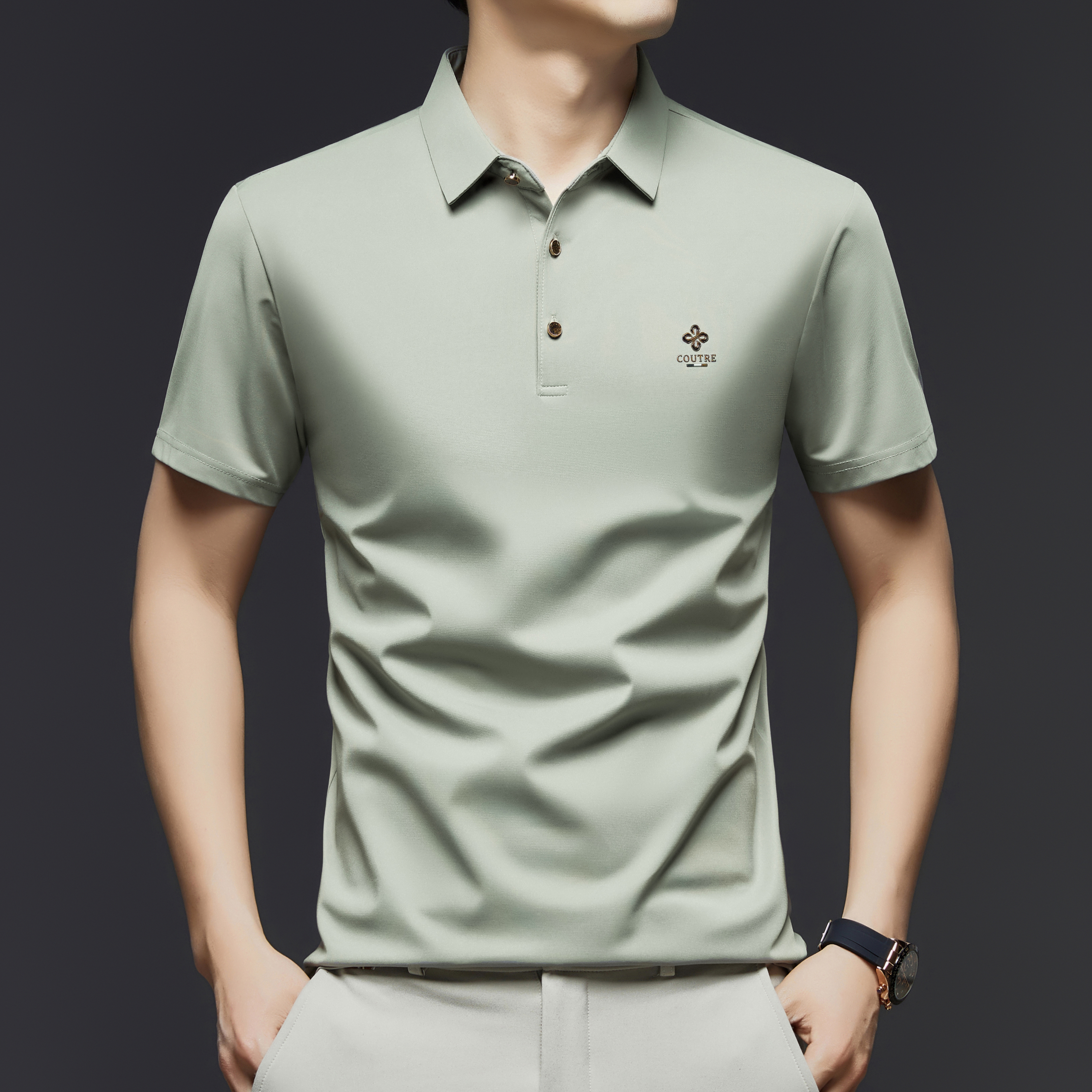 【金标纯桑蚕丝】高档男士短袖T恤翻领夏季休闲商务透气宽松半袖