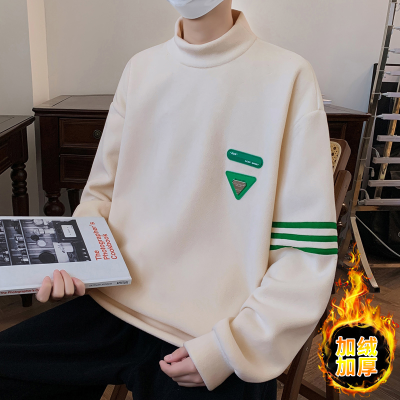 秋冬季保暖立领加厚休闲卫衣青少年学生宽松型百搭潮流内搭上衣男