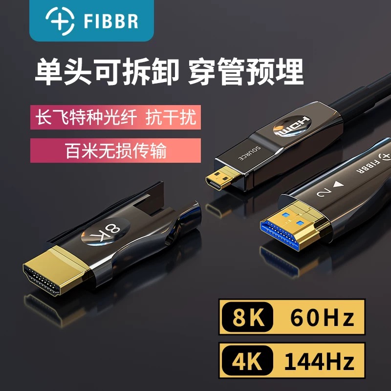 菲伯尔（FIBBR）光纤HDMI2.1版8K分体式工程穿管用线MircoHDMI线