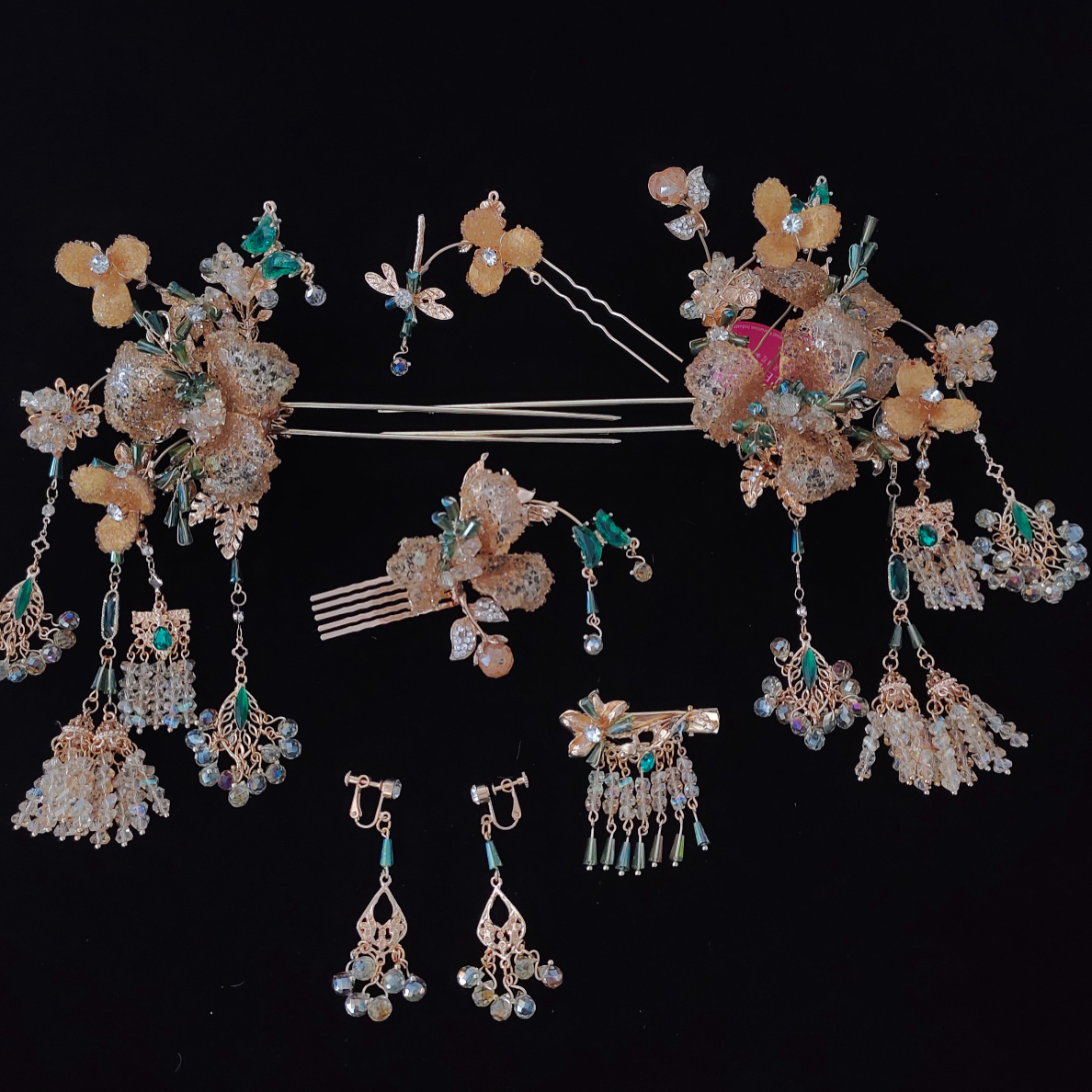 香槟绿浅色步摇新款新娘头饰66767