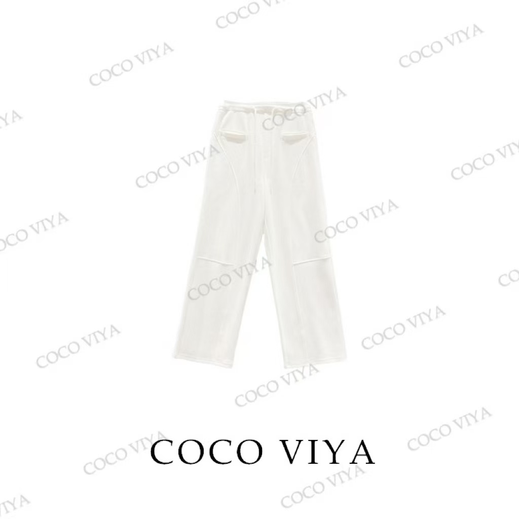  COCOVIYA 春夏纯色宽松高腰时尚阔腿裤休闲裤24Q-074
