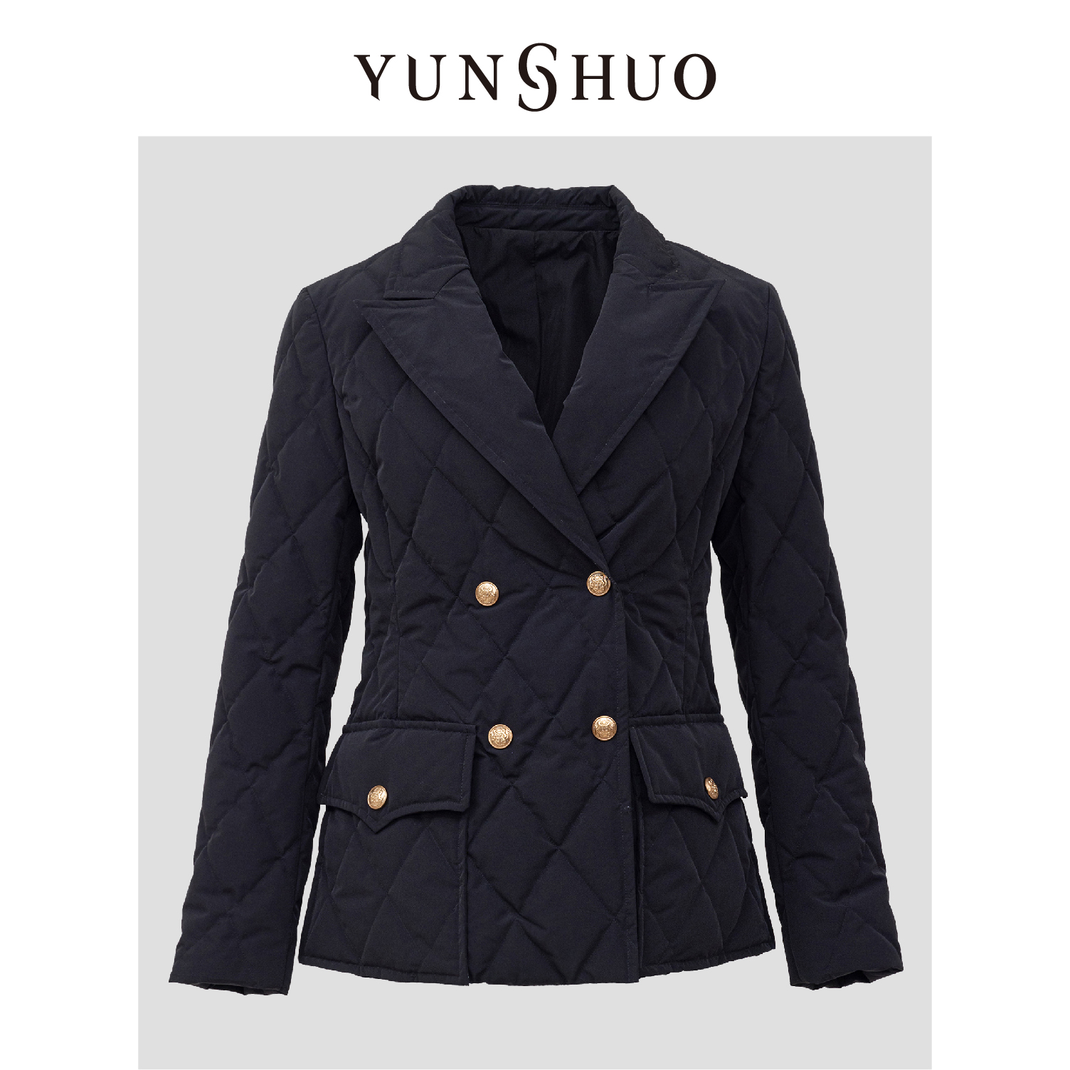 允硕秋冬新品黑金羽绒服女西装领外套轻薄白鸭绒棉衣羽绒衣816100