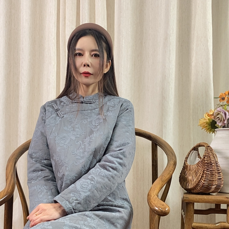 中国风复古棉提花夹棉加厚连衣裙冬季保暖手工盘扣斜襟长款袍子