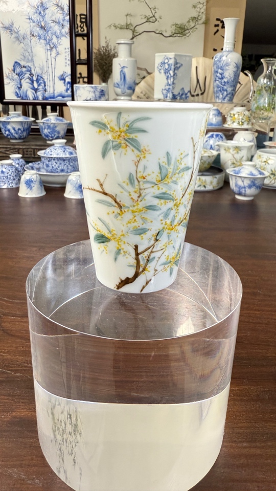 佛云山房釉下五彩桂花玉泥可乐杯