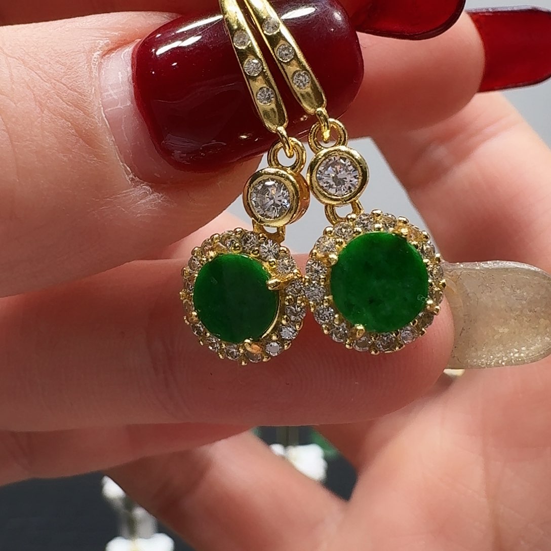 翡翠耳饰银S925镶嵌耳饰