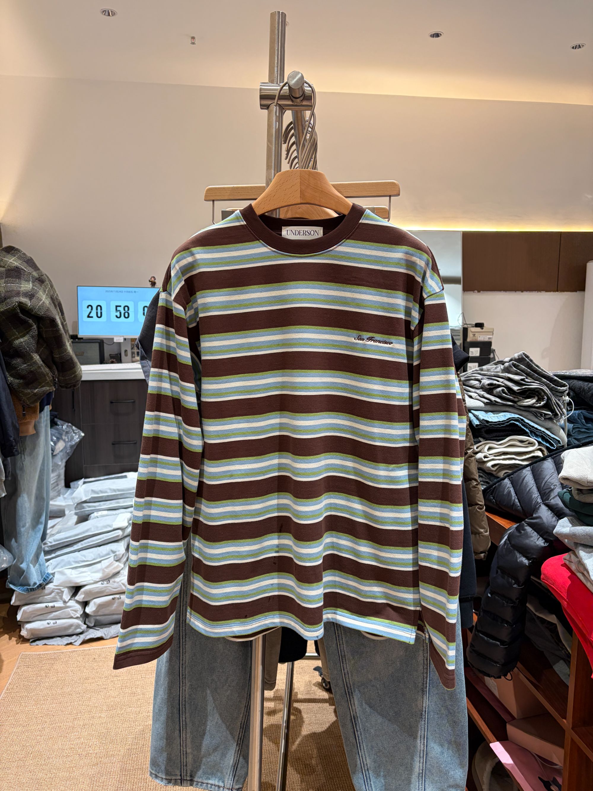 加厚加密创意撞色条纹长袖T恤