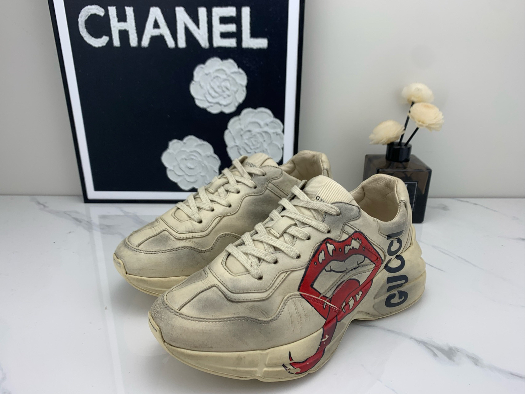 90新 GUCCI/古驰 嘴唇老爹鞋 36码/nn00042