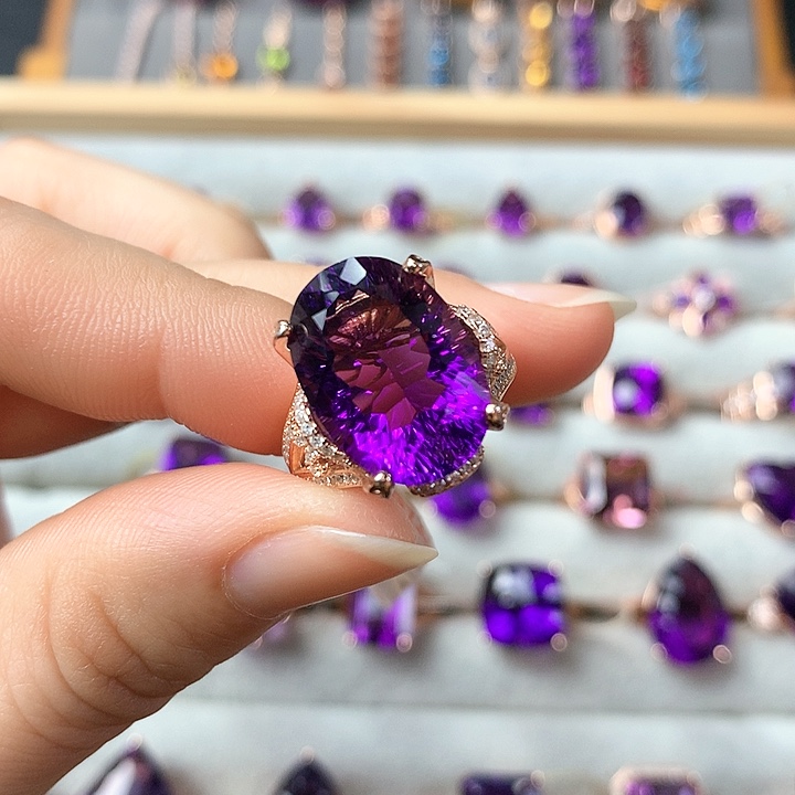 紫晶戒指银S925镶嵌天然紫水晶
