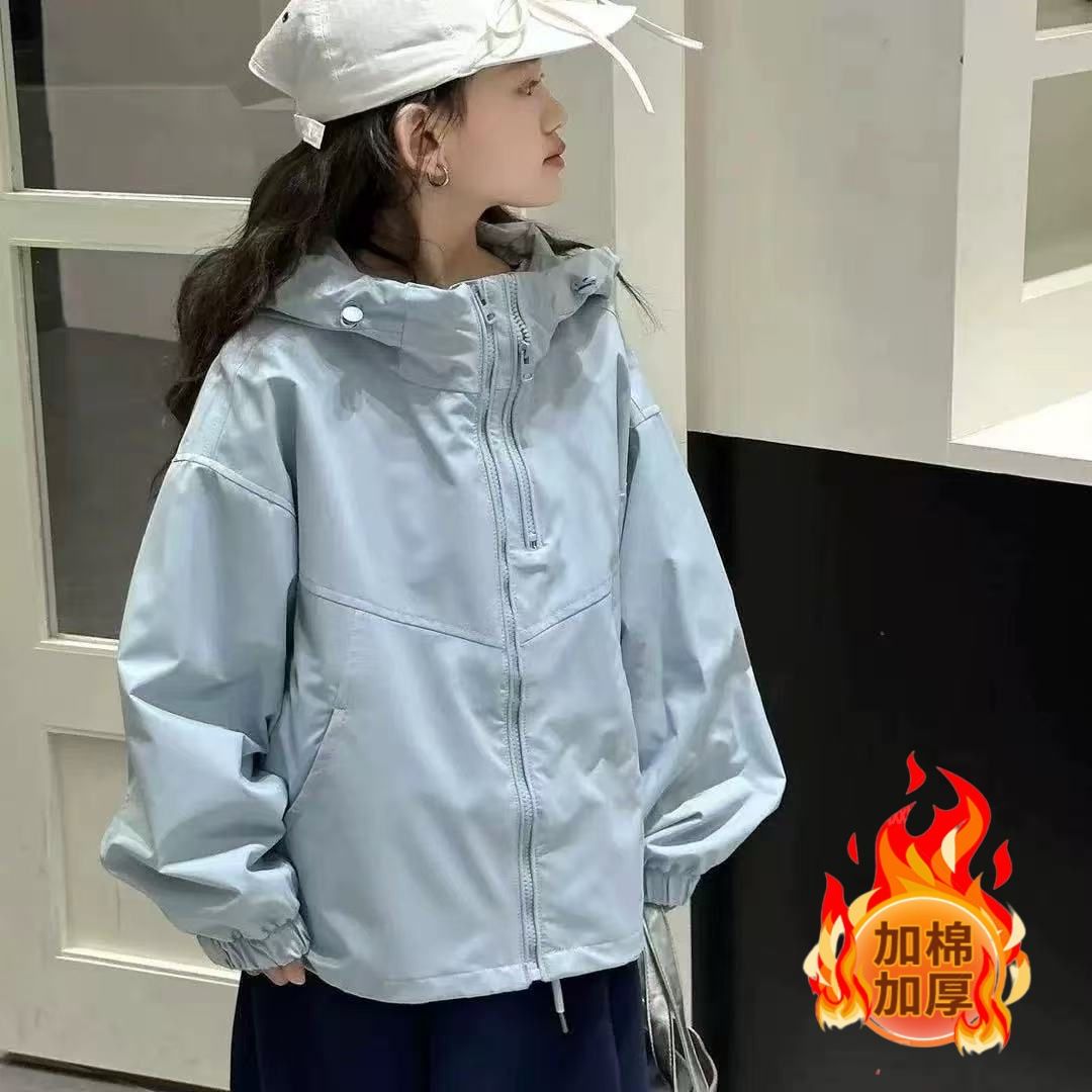 女童秋冬季加棉冲锋衣儿童2025新款韩版中大童连帽夹棉防风外套