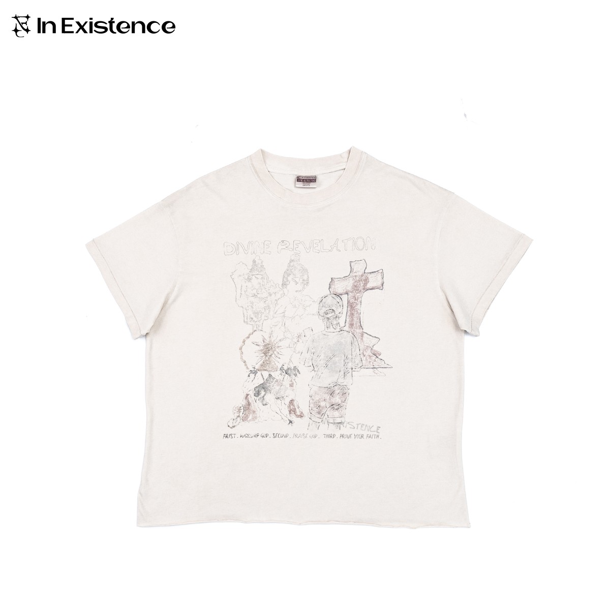 IN EXISTENCE存世25SS 神明启示 成衣染色卷边单缝线vintage短袖