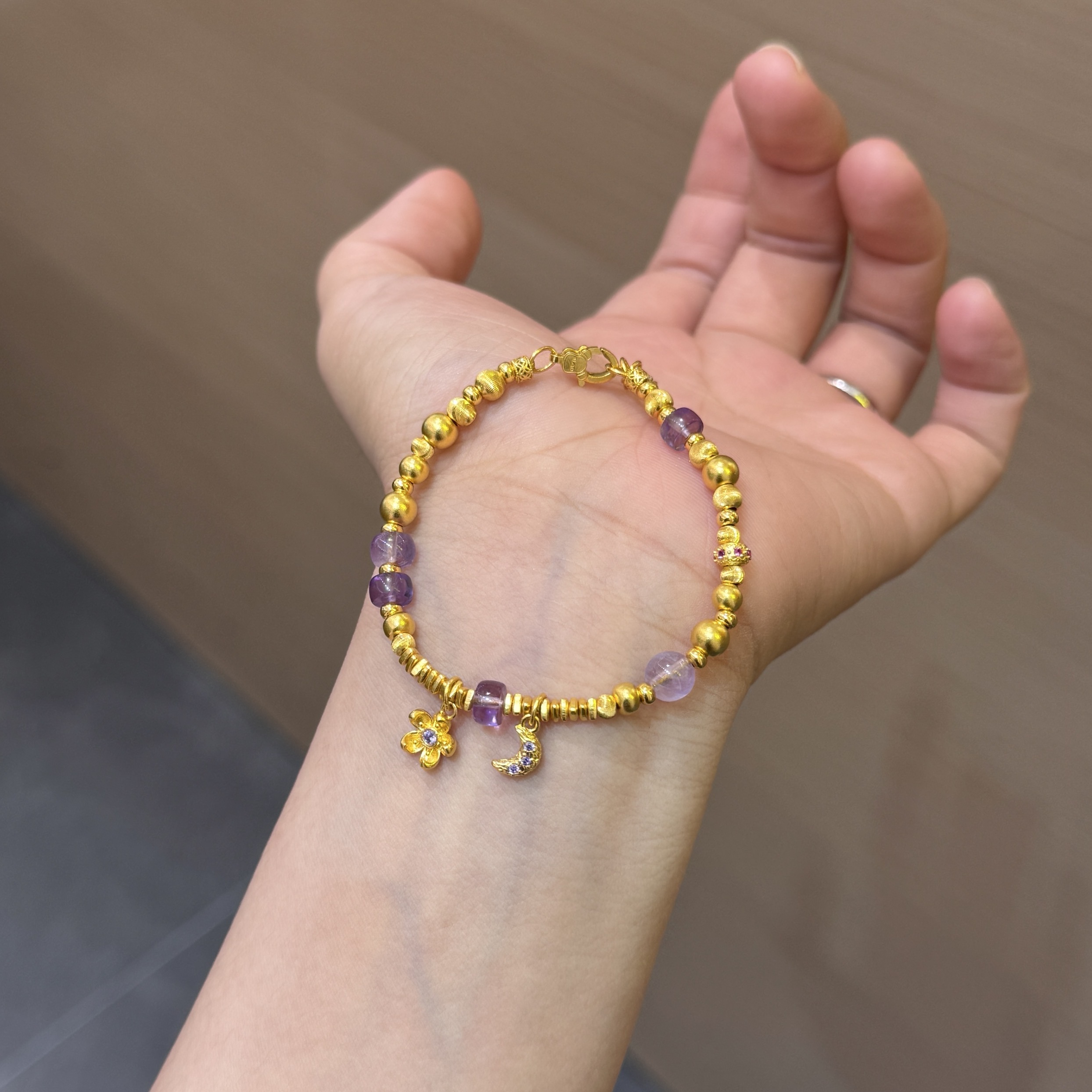 【菠萝珠宝】足金999 花好月圆 搭配盘缠手链   金重：10.73克