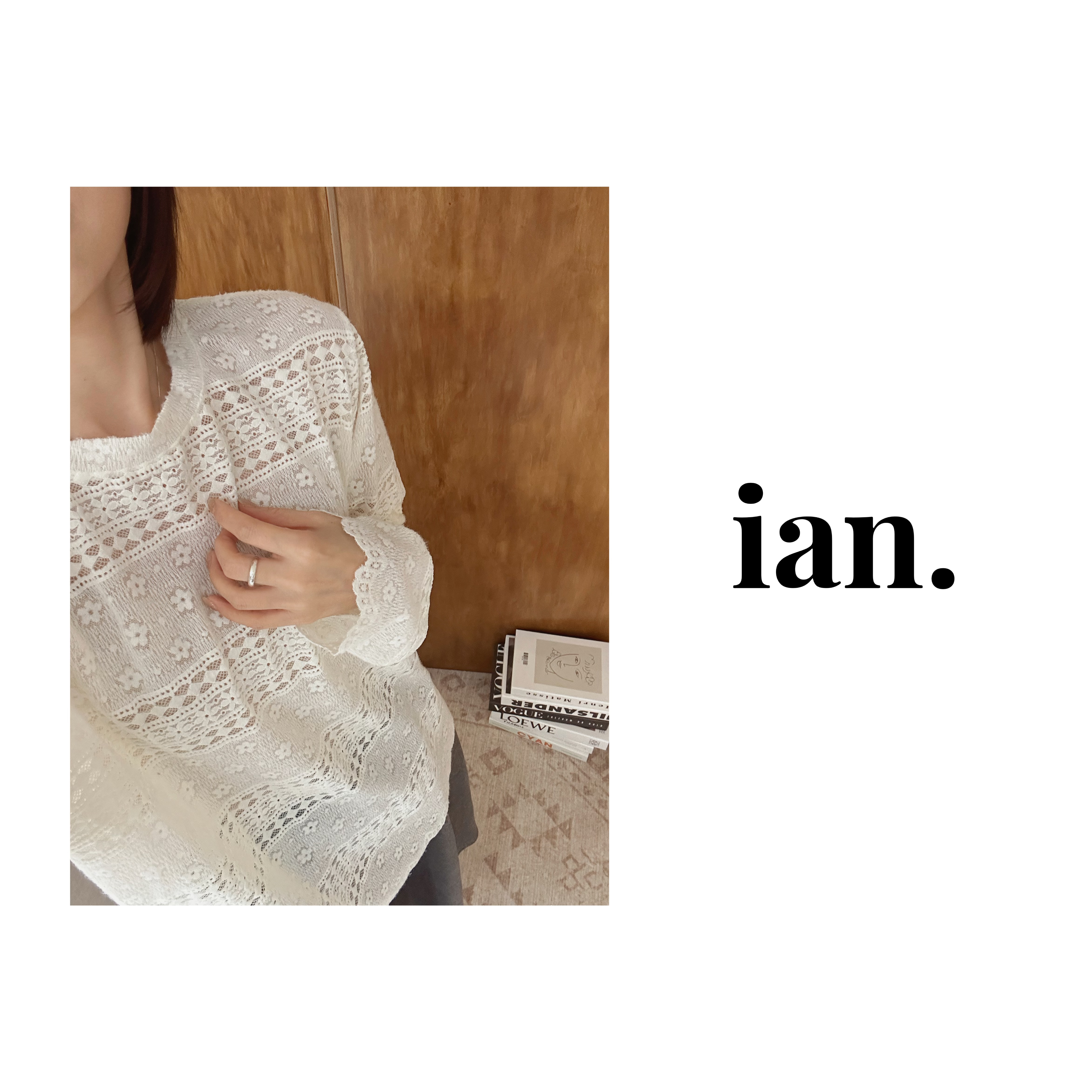 【ian】春季新款 雪堆 春款蕾丝提花阔版长袖T恤