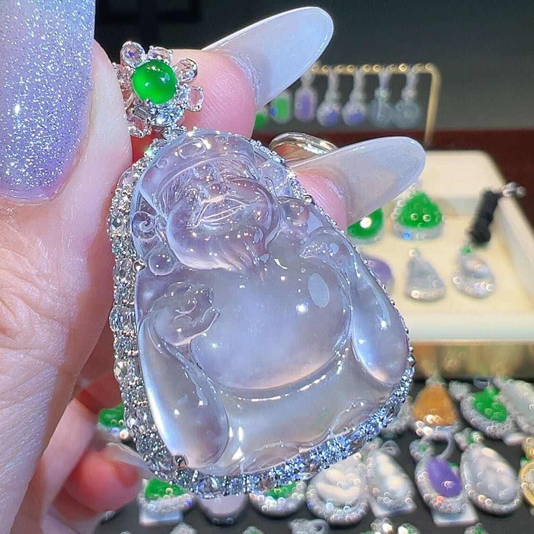 翡翠吊坠(不含链)18K金镶嵌翡翠