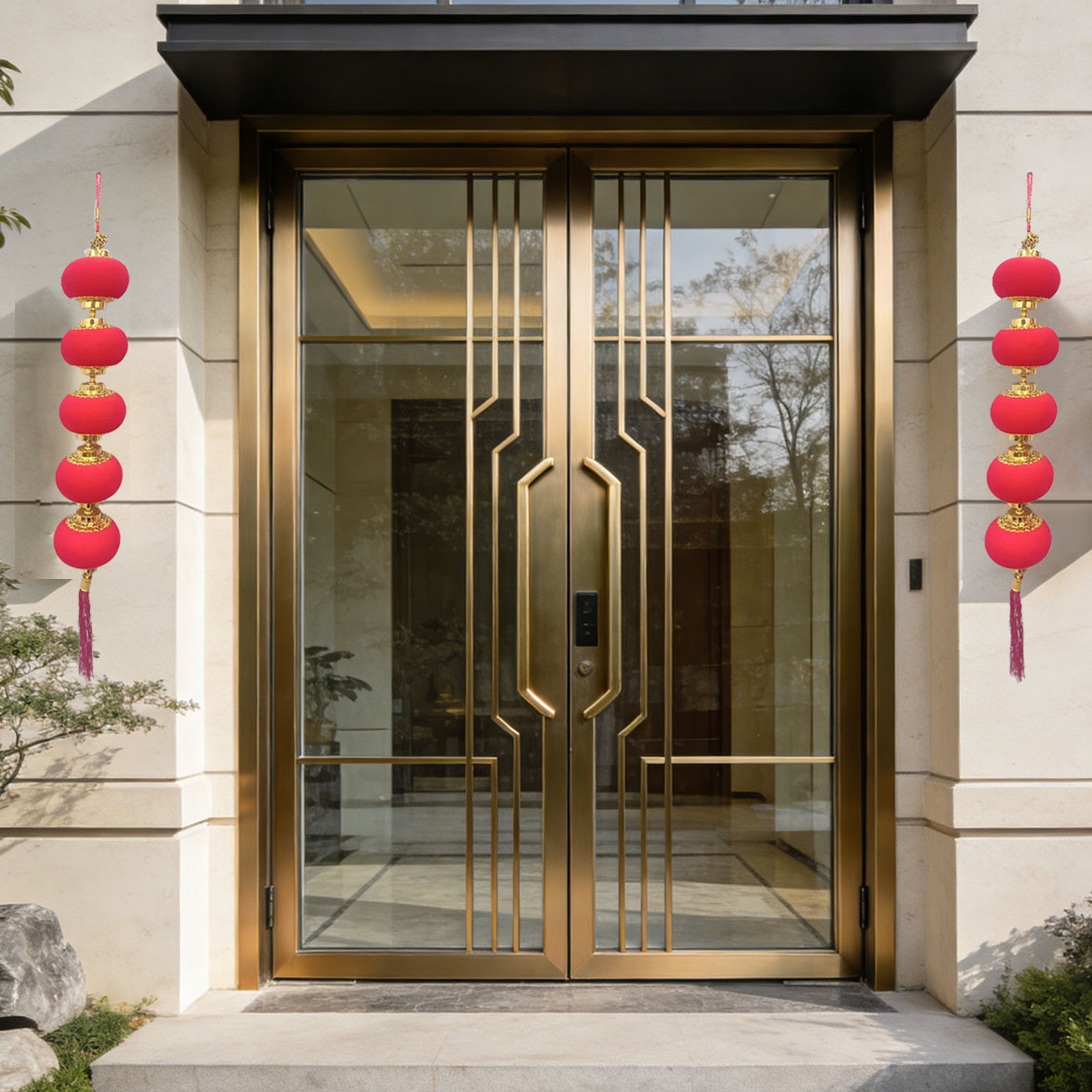 全植绒布圆形小红灯笼春节户外喜庆装饰挂饰