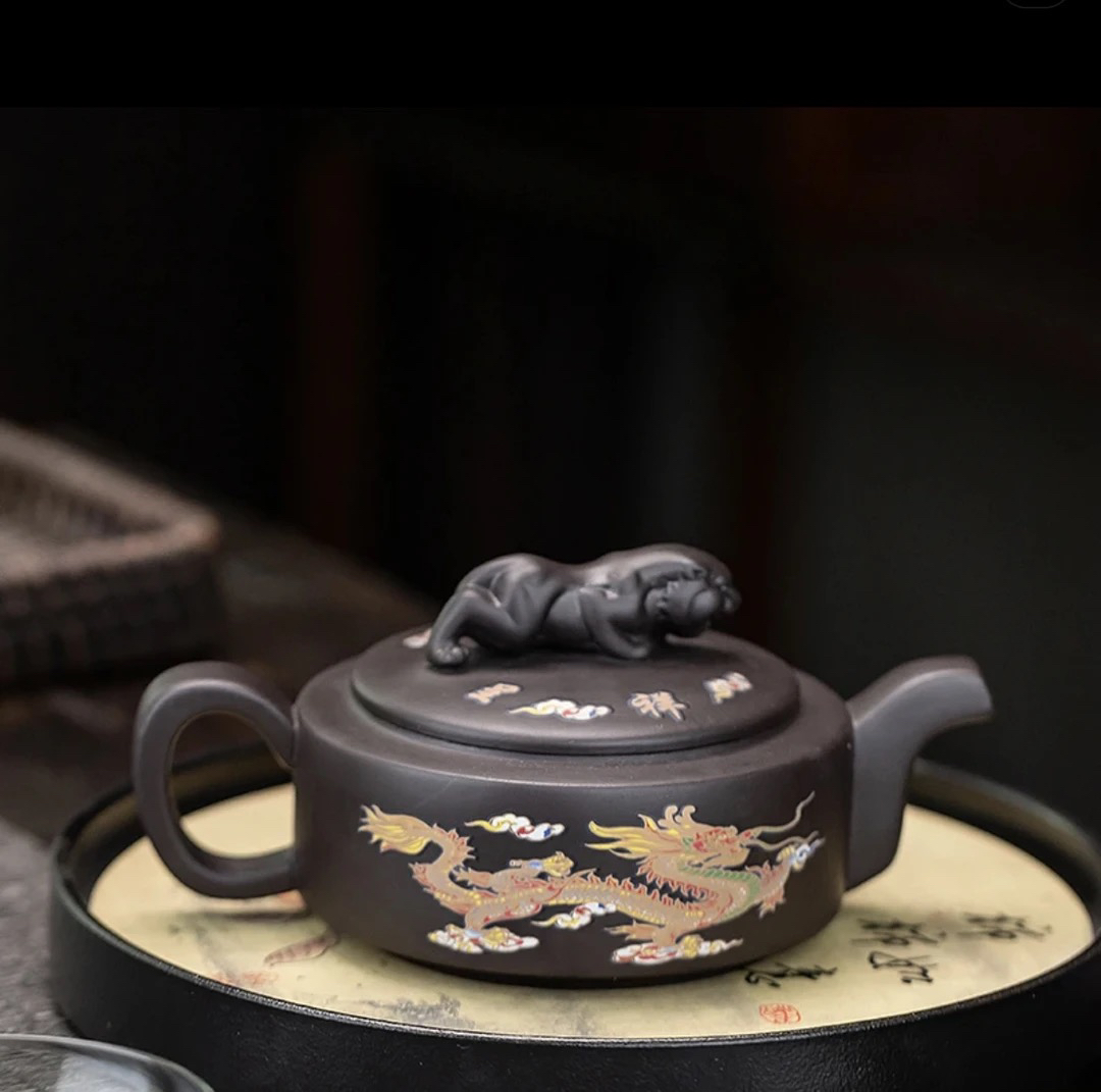 原矿紫砂卧虎藏龙凤鸣壶