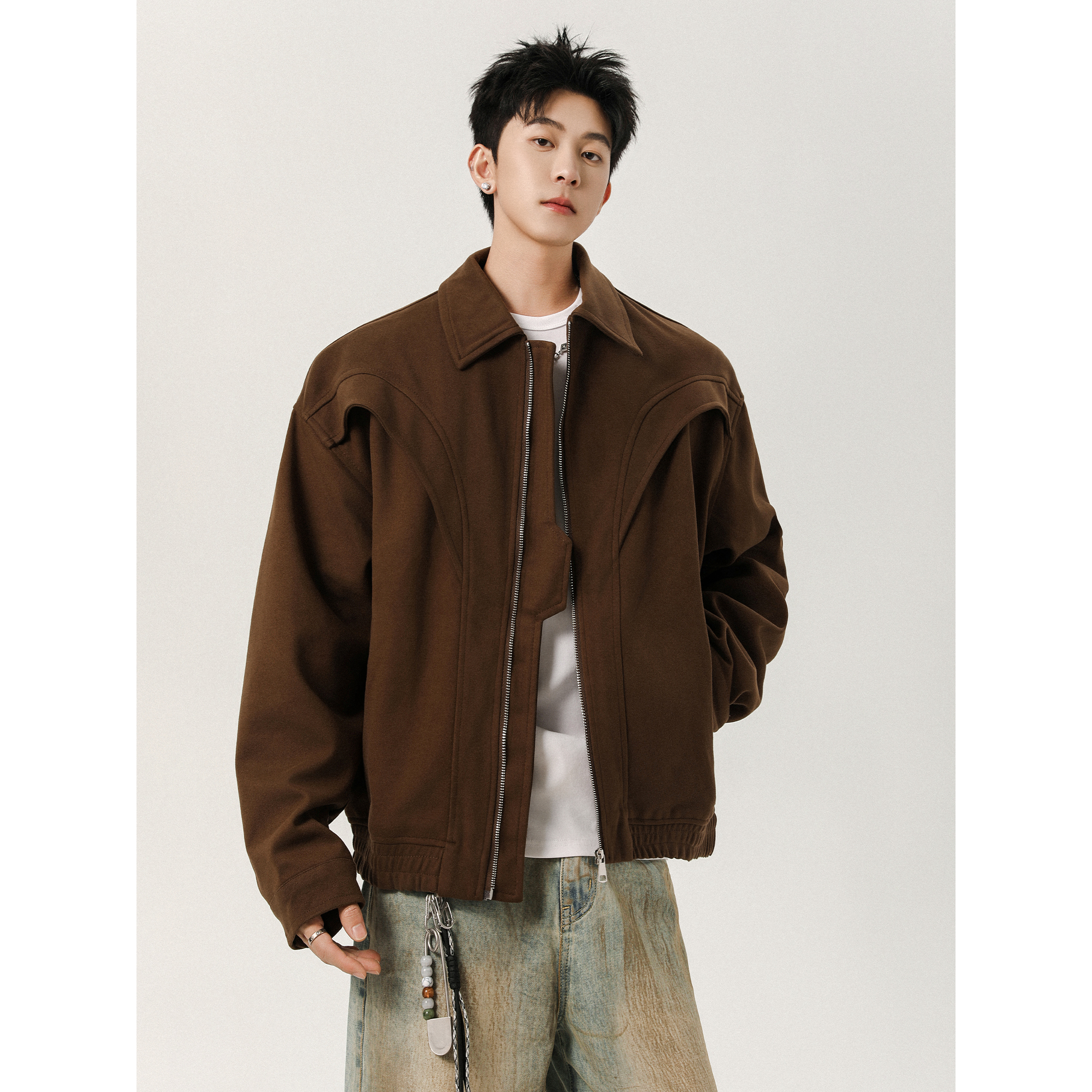 立领休闲冬季秋冬保暖冬季黑色美式咖啡色奥粒绒ins风夹克