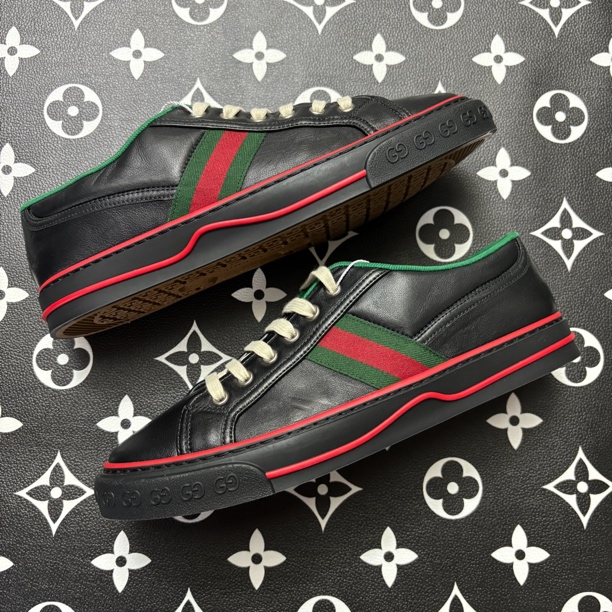 95新 GUCCI/古驰 41.5欧码黑皮革1977板鞋/时尚/百搭/潮流