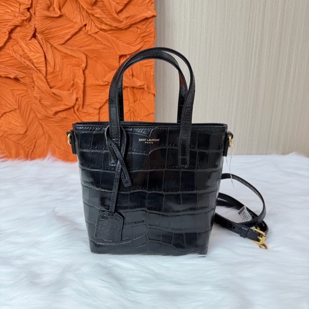 99新 YSL/圣罗兰 黑金鳄鱼压纹托特mini/香菜奢品/单肩
