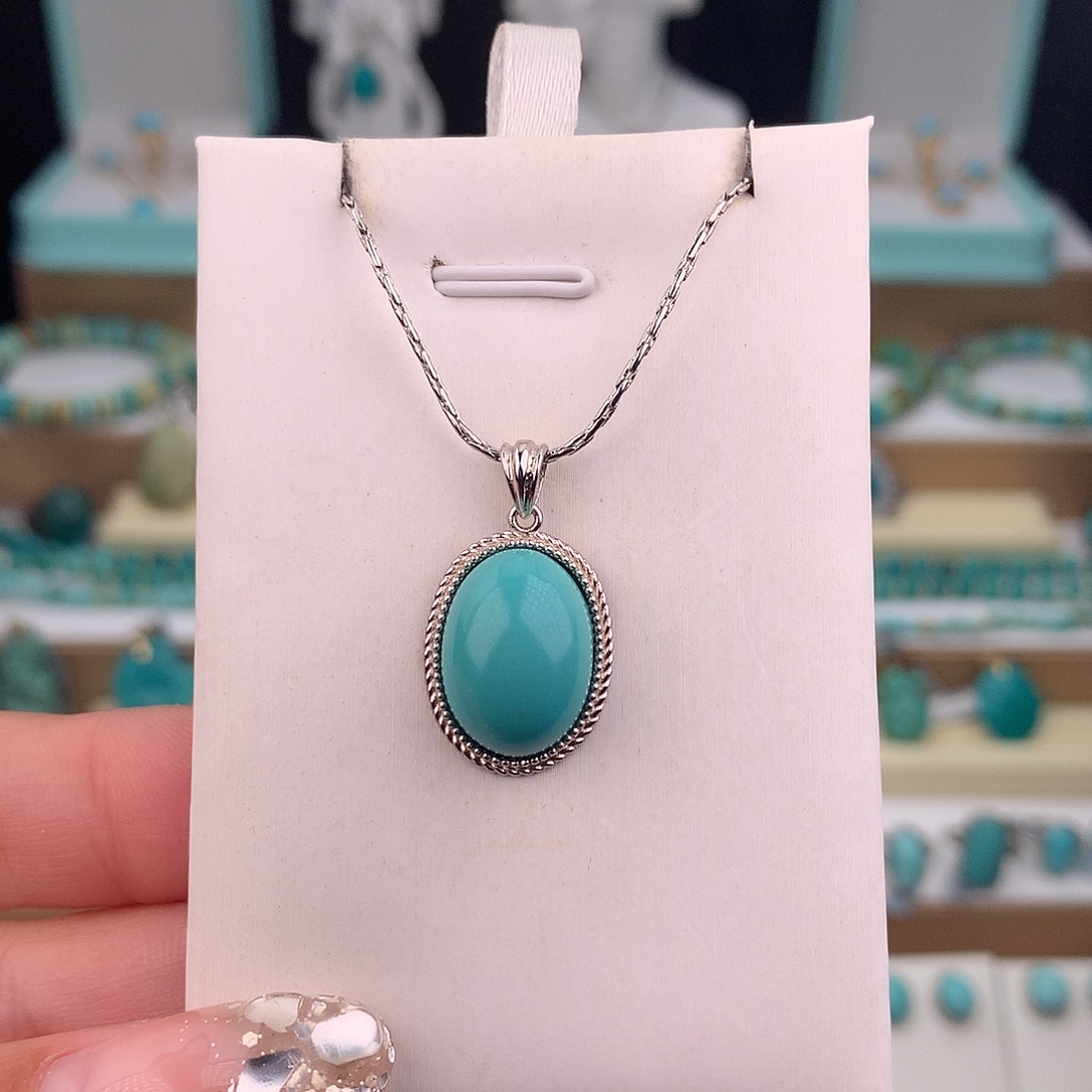 绿松石银S925镶嵌吊坠(不含链)