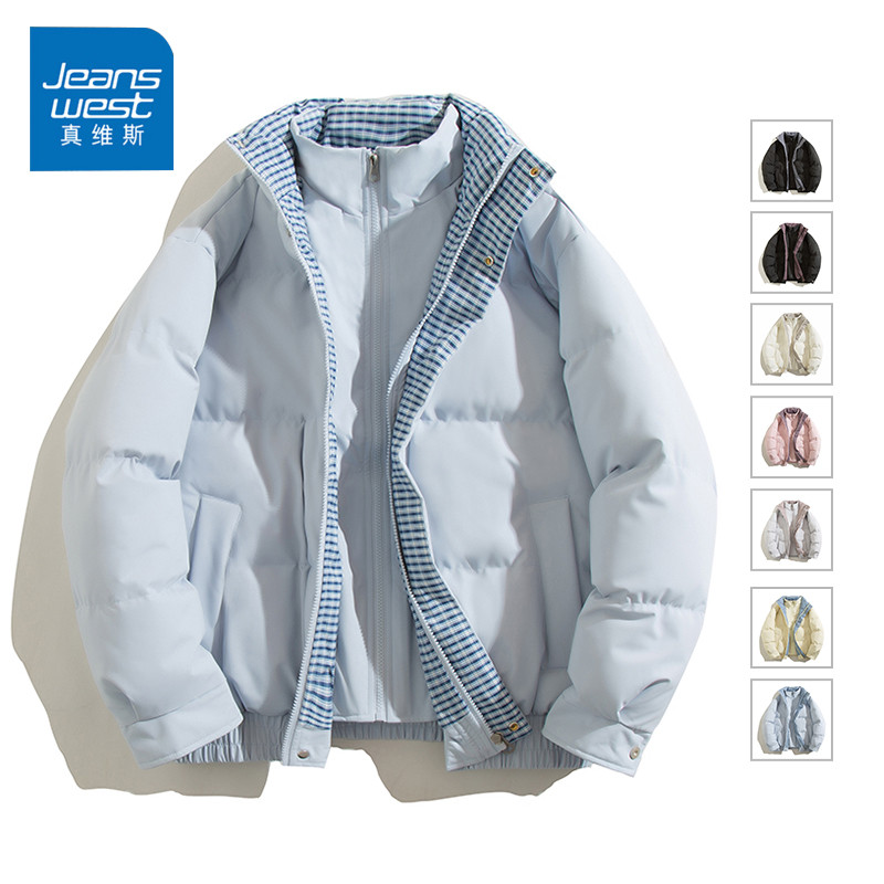 真维斯棉服男2026春季潮流百搭假两件拼色休闲时尚情侣棉衣青少年