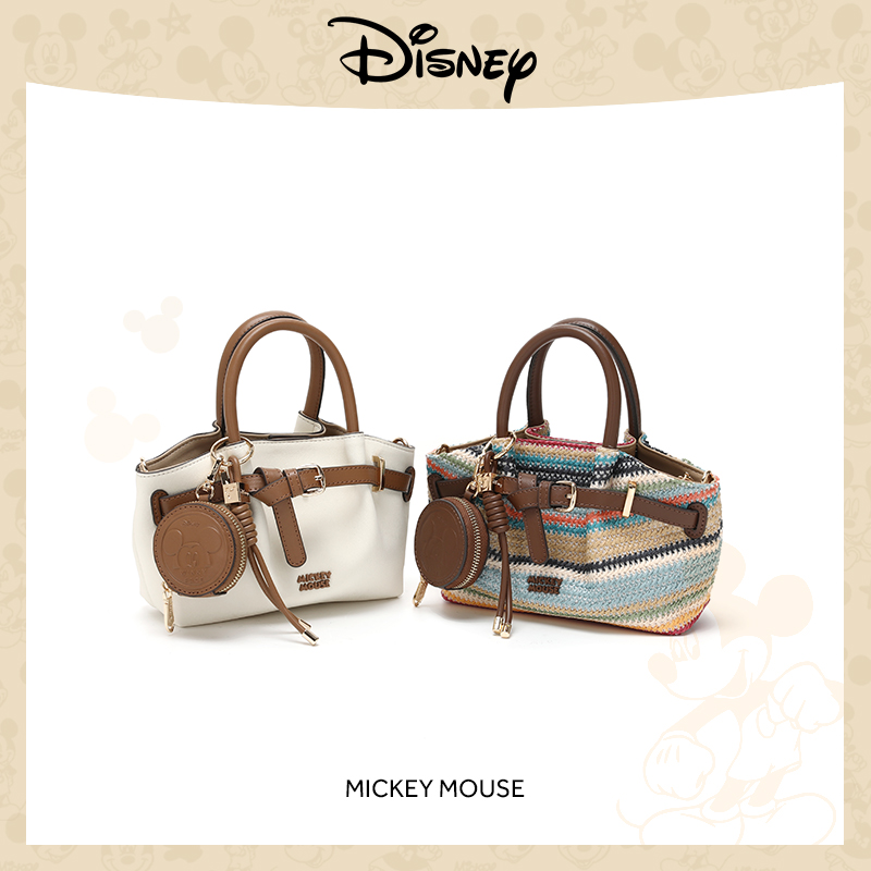 Disney/迪士尼度假风米奇系列彩虹编织时尚手提包百搭通勤斜挎包