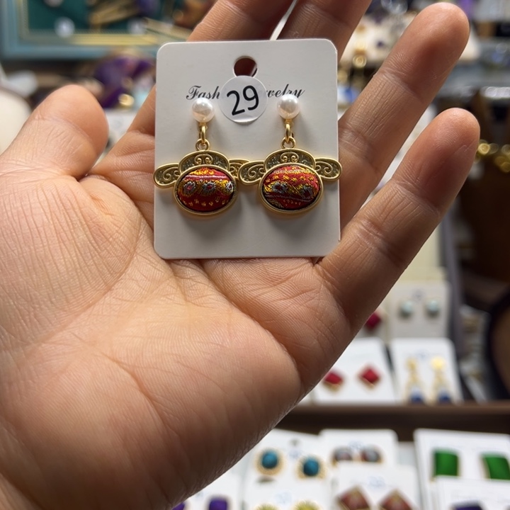 布艺合金状元耳饰