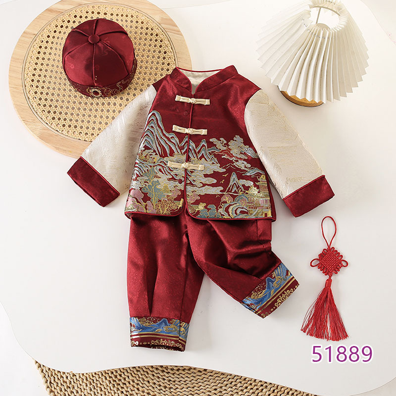 2025年春季新款儿童套装宝宝秋冬三件套男童宝宝婴幼儿过年衣服