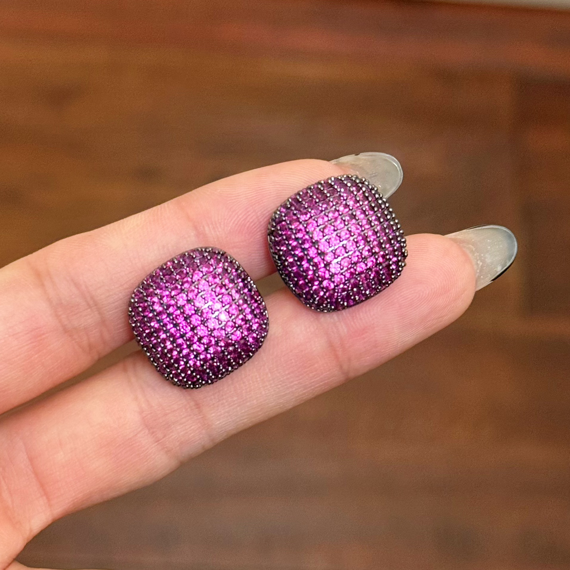 铜合金合成锆石耳饰 E0046 时尚气质玫红色女神定制耳钉