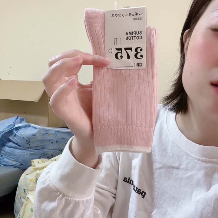 三醋酯纤维拉夫粉色白边袜子375