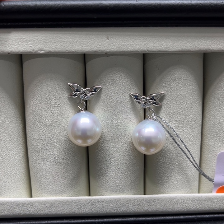海水珍珠上新澳白蝴蝶耳坠11-12mm银S925镶嵌