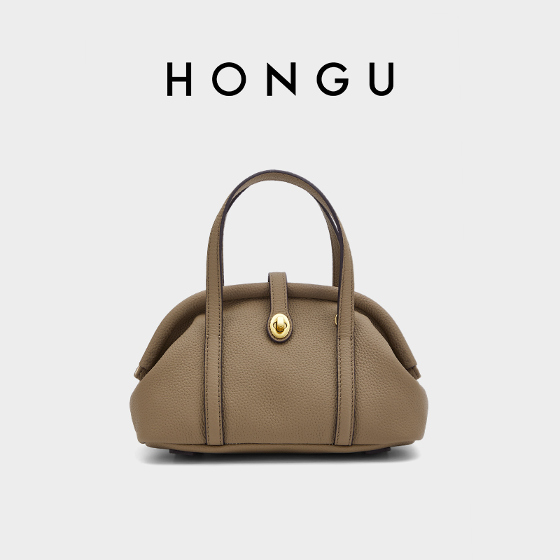 HONGU/红谷女包2025新品真皮波士顿包手拎单肩斜挎包休闲通勤包包