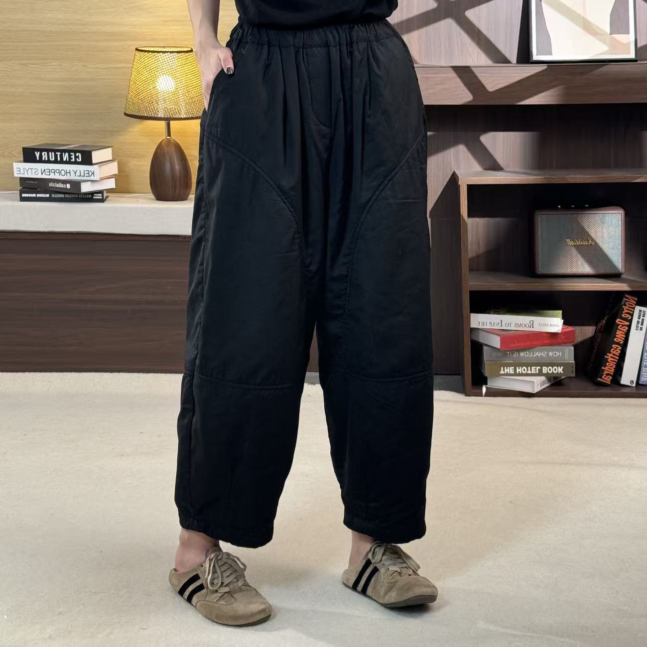 【漫漫家】2025冬季保暖加厚棉裤女松紧腰复古休闲夹棉裤哈伦裤子