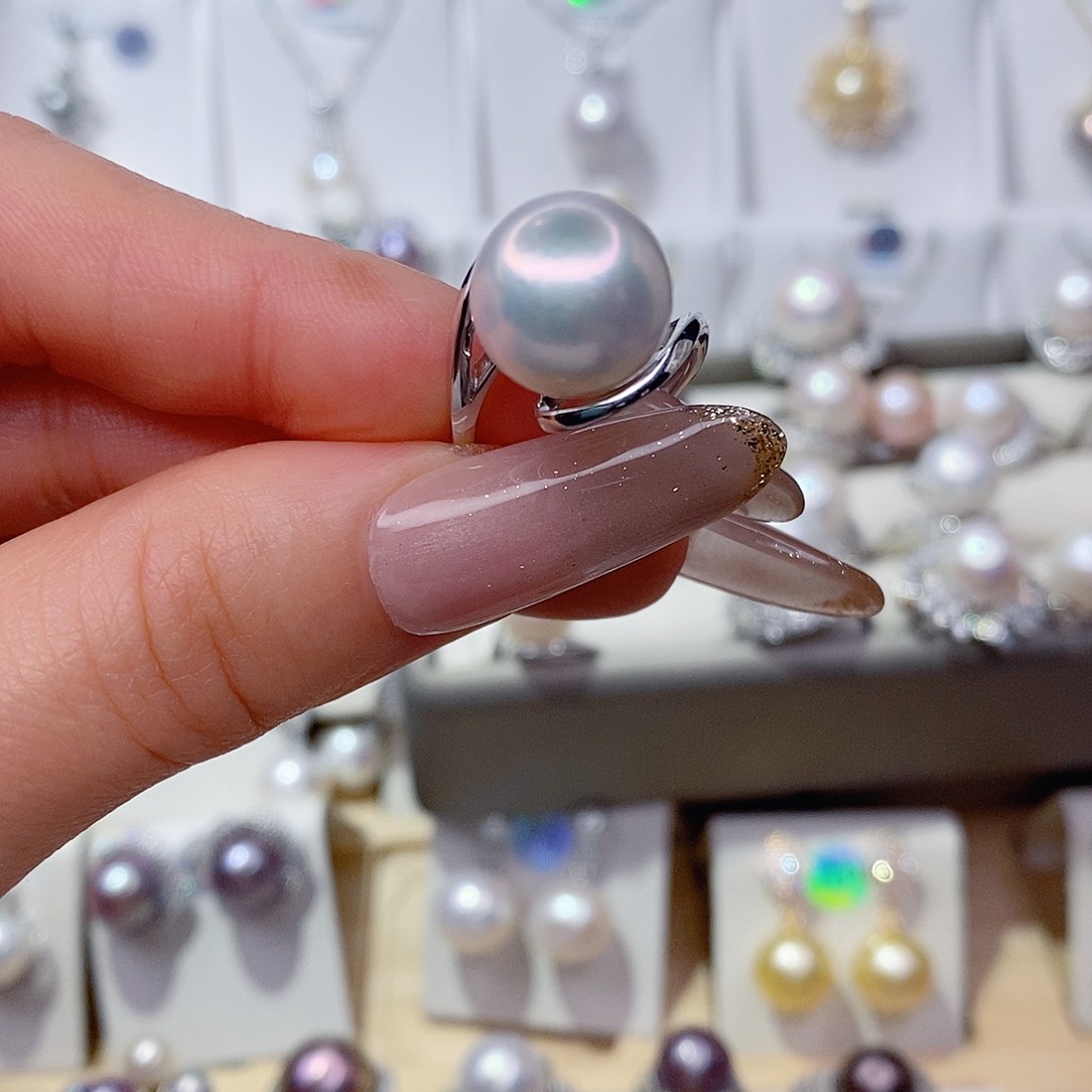 丸***子戒指银S925镶嵌淡水珍珠