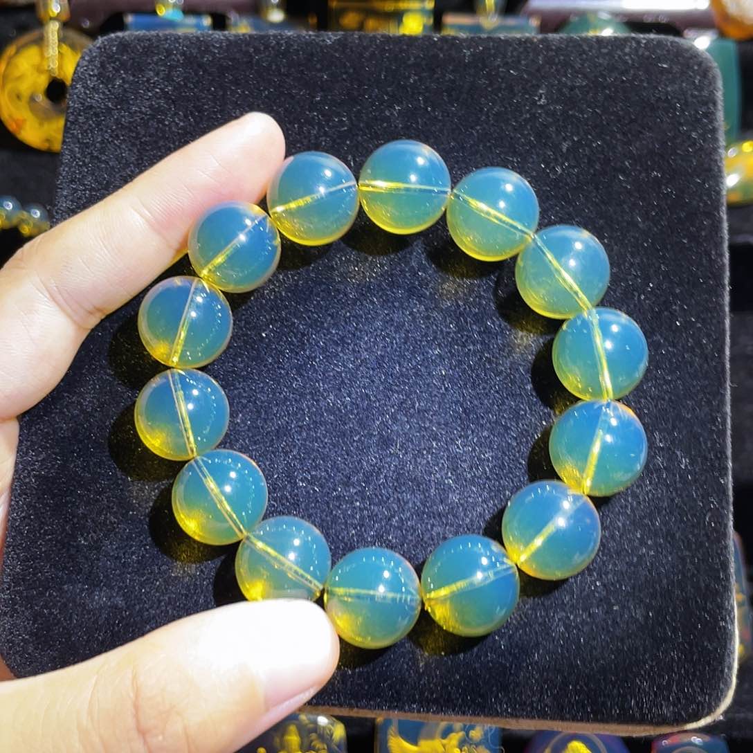 手链琥珀未镶嵌蓝珀圆珠手串15mm