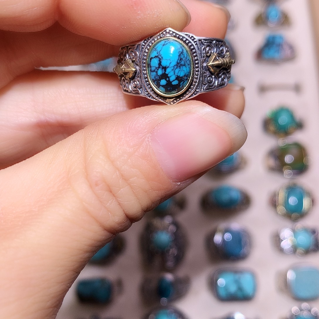 绿松石银S925镶嵌戒指