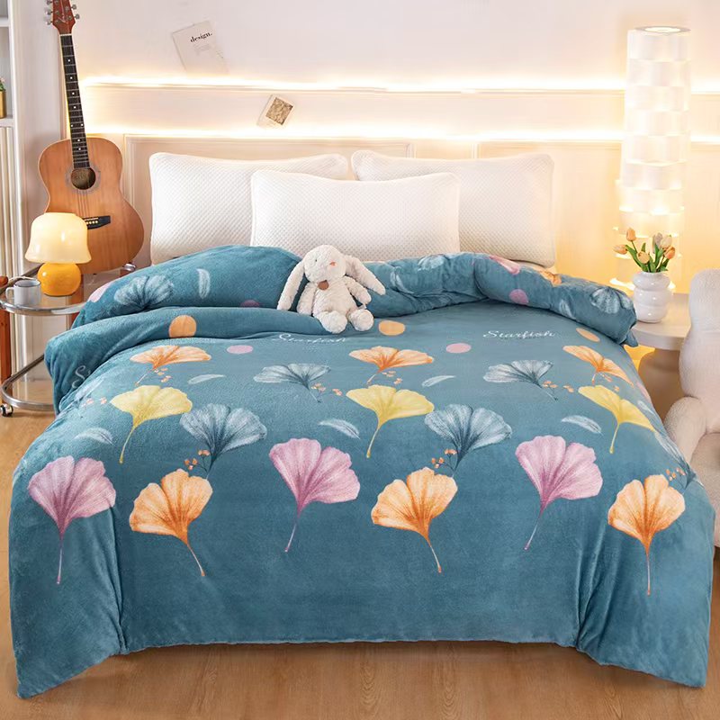 银杏叶牛奶绒大被套法兰