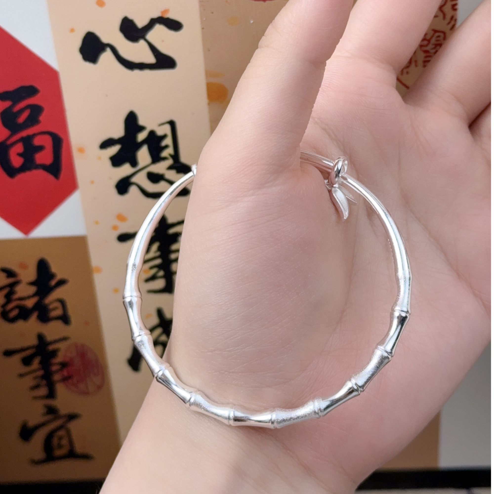 足银手镯 足银推拉可调节简约手镯节节高升手镯时尚2