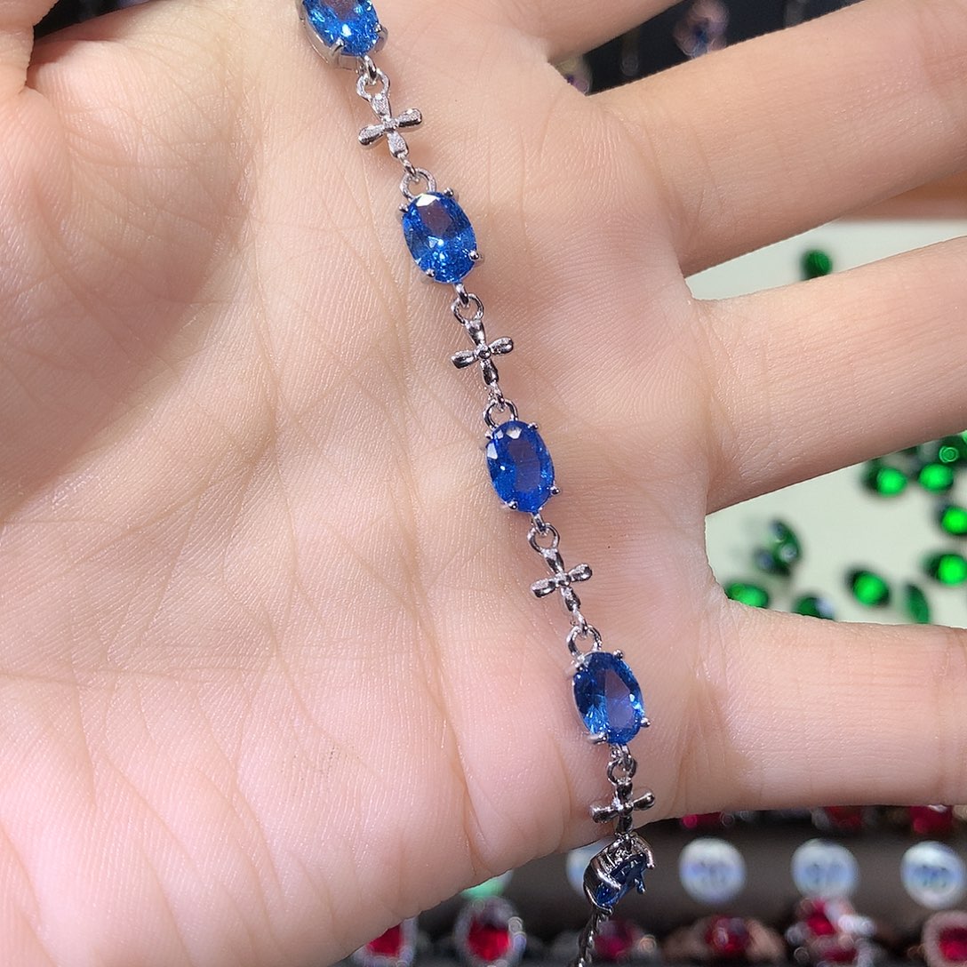 手链蓝宝石银S925镶嵌矢车菊