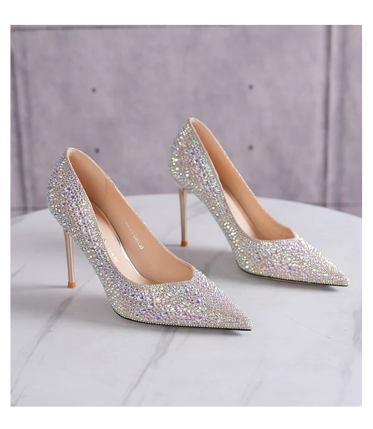 （9厘米）2273-6金色满钻细跟高跟鞋