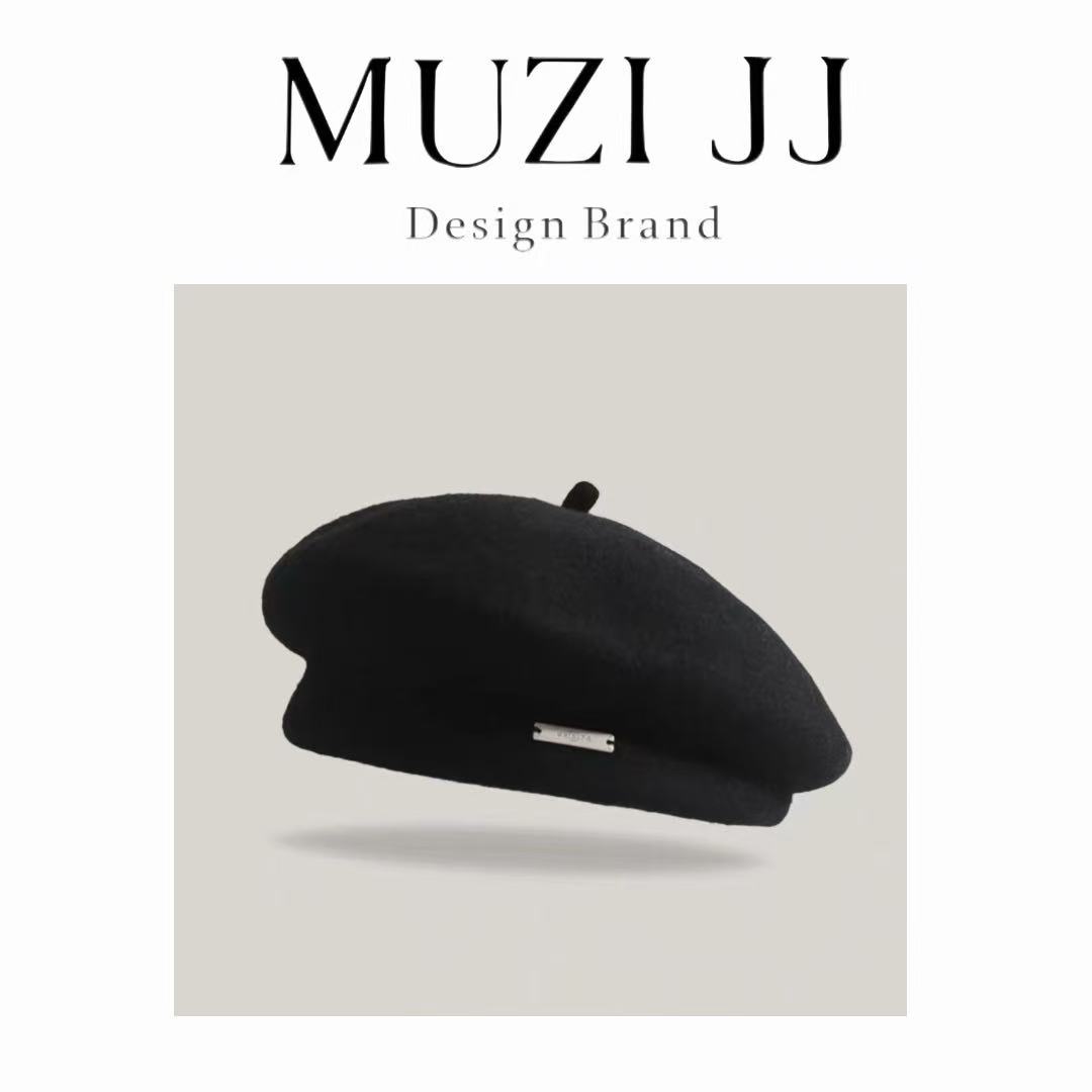 MUZI-R6315#韩系复古百搭立体净色小标画家贝雷帽