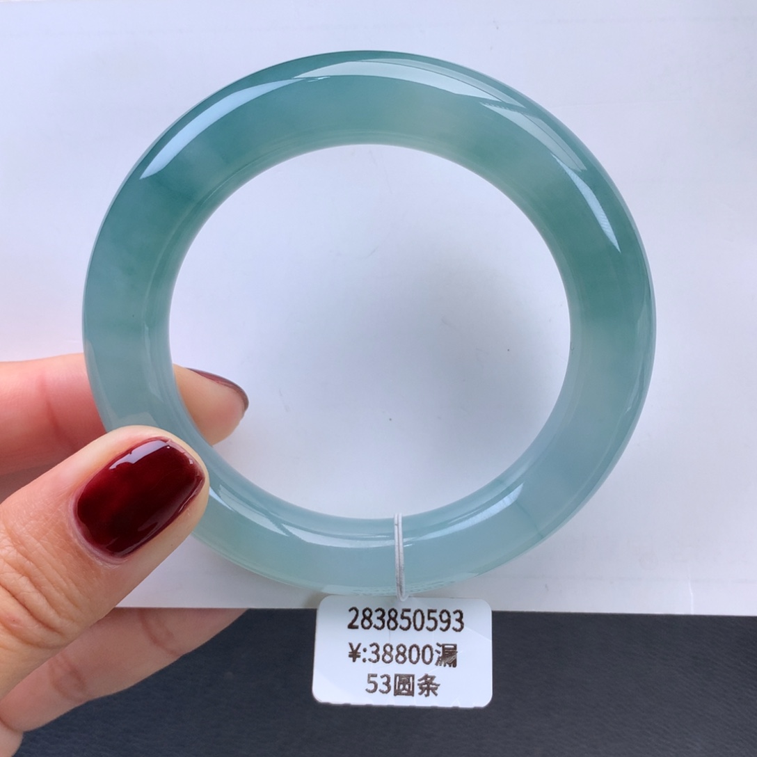 翡翠手镯未镶嵌冰胶蓝水渐变圆条手镯