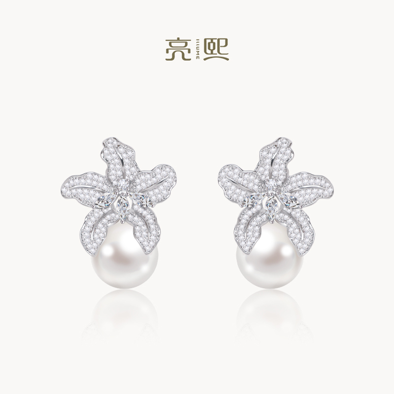 黄铜仿珍珠耳饰 亮熙闪闪百合花花朵珍珠轻奢简约高级感耳钉